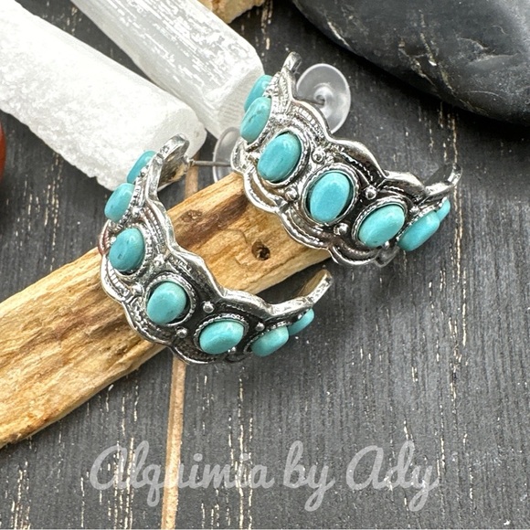 Turquoise hoops western style earrings - Picture 1 of 5